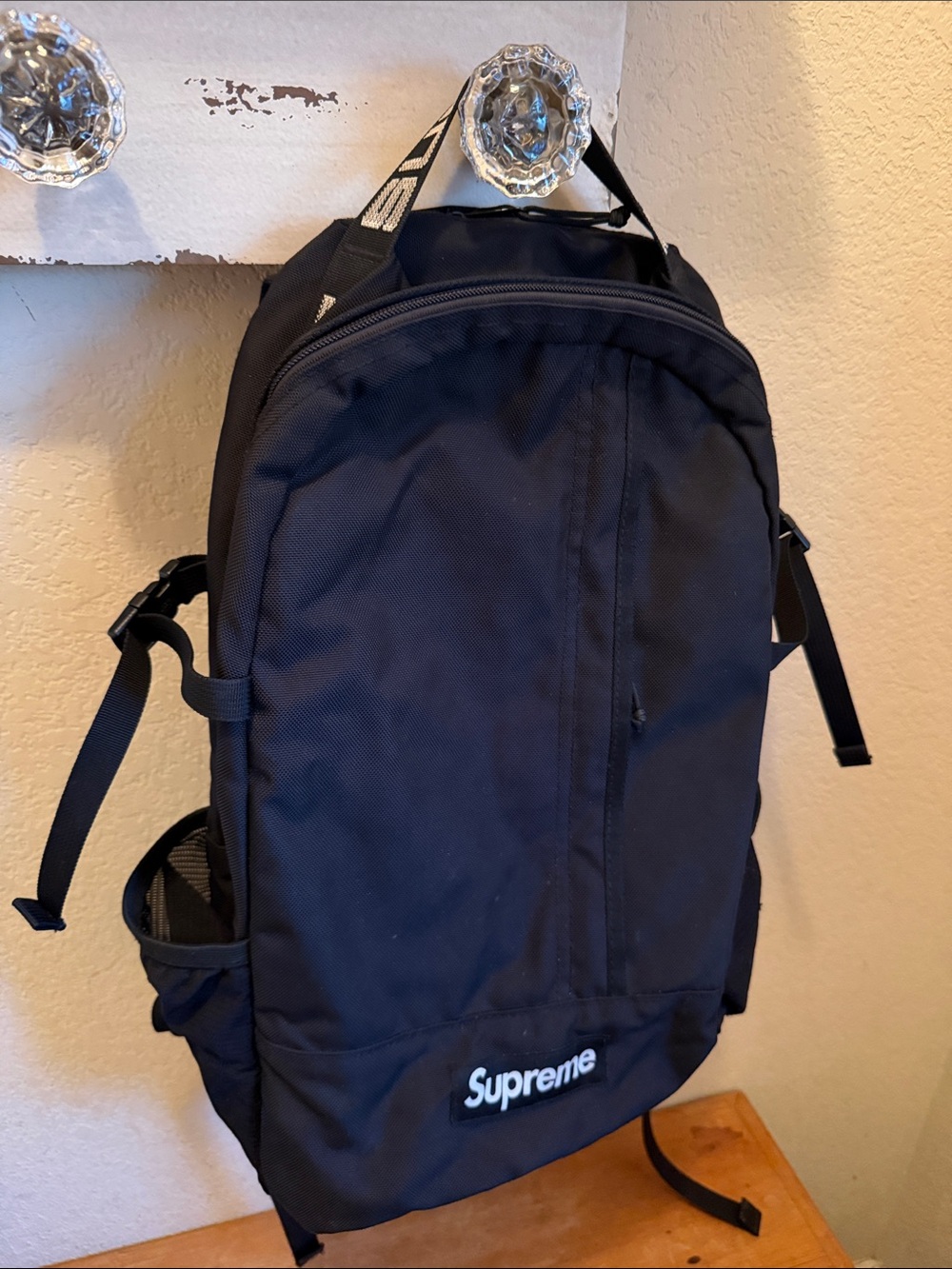 Supreme Black Backpack with White Logo